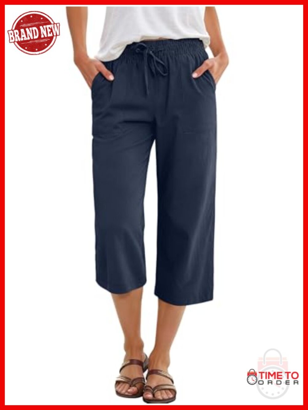Women Casual Capri Pants High Waist Drawstring Loose Straight Leg Lounge